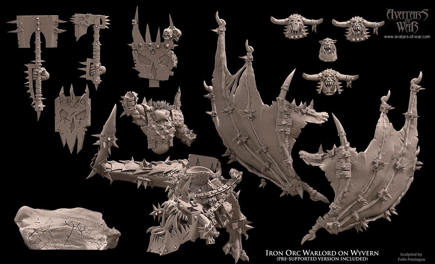 3D Printed Iron Orc Warlord On Wyvern by Avatars of War
