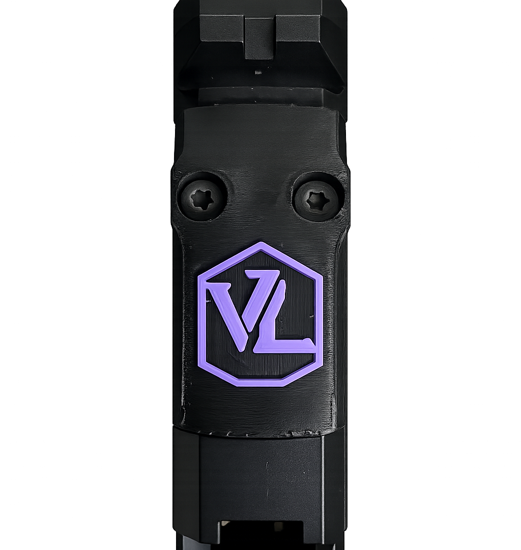 Custom 3D printed VL RMSc optic cover plate with a raised hex logo design.