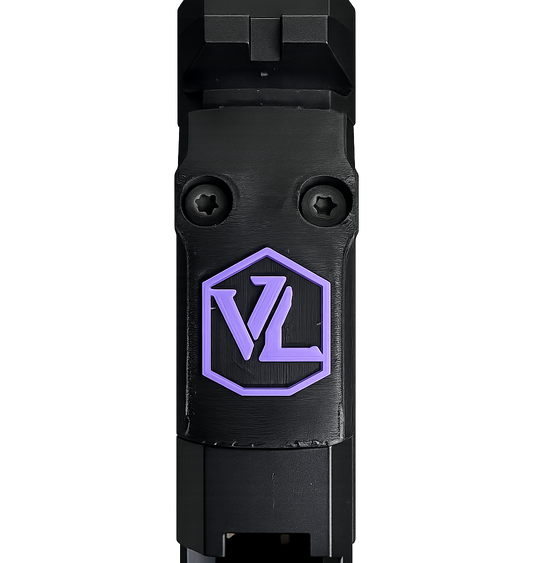 Custom 3D printed VL RMSc optic cover plate with a raised hex logo design.