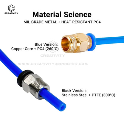 PTFE Tube Filament Feed Fittings for 3D Printers - 4mm Bore Pneumatic Couplers (M3, M5, M6 Thread Options)