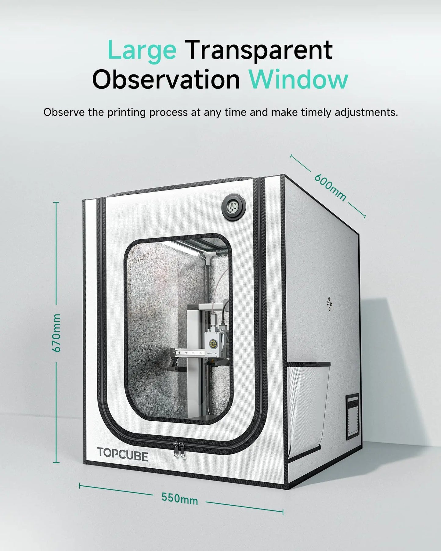 Fireproof 3D Printer Enclosure with LED Light & Constant Temperature Control — Desktop FDM Printer Cover