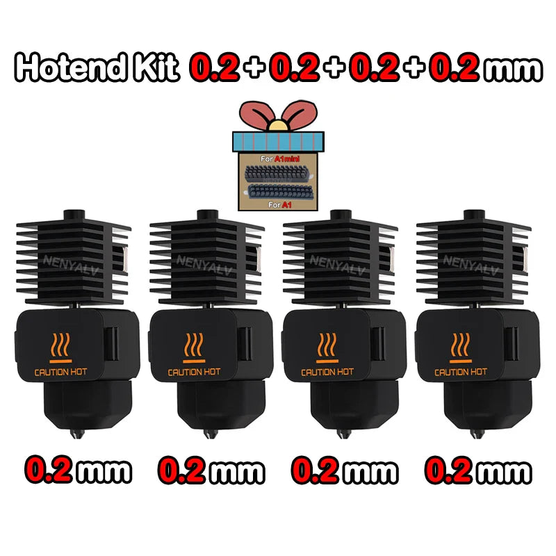 Replaceable Nozzle Hotend Kit for Desktop FDM 3D Printers — 0.2/0.4/0.6/0.8 mm (0.008/0.016/0.024/0.031 in)