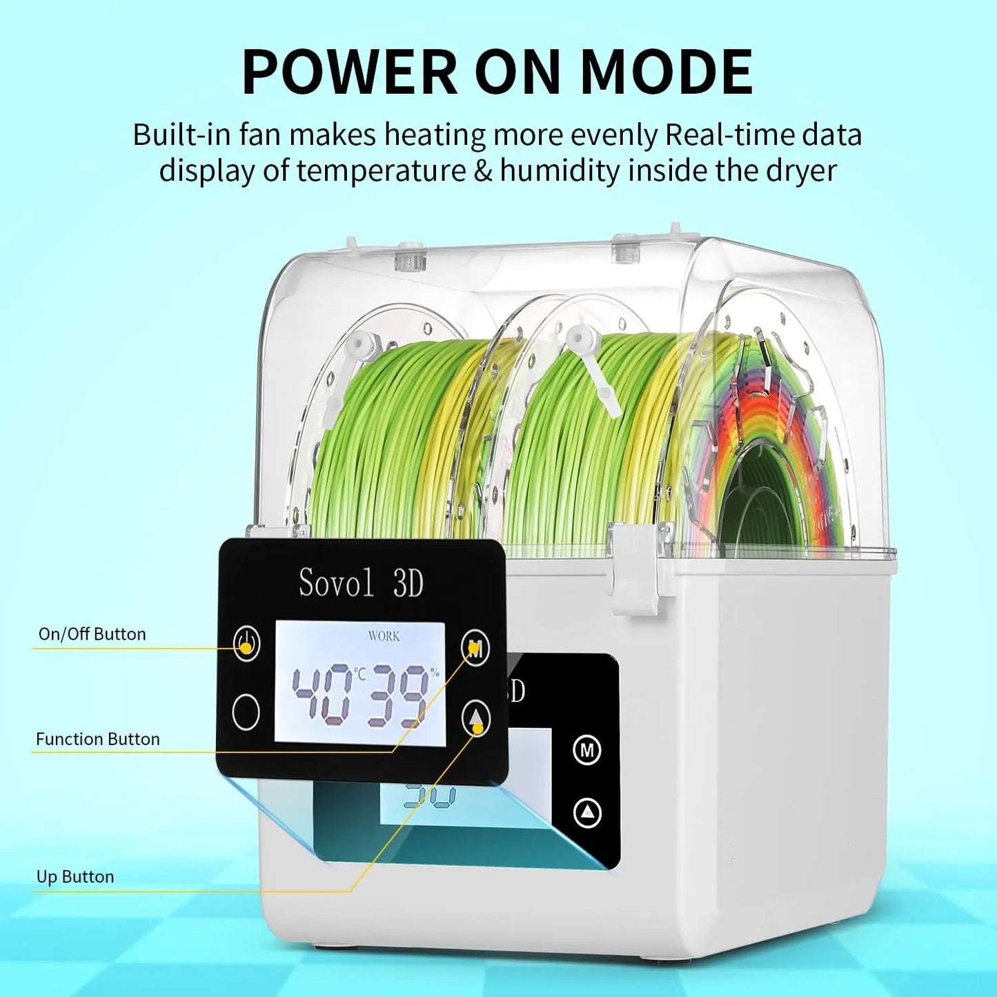 Filament Dryer Box 2-Roll Spool Holder for 1.75mm & 2.85mm PLA PETG ABS TPU FDM 3D Printers