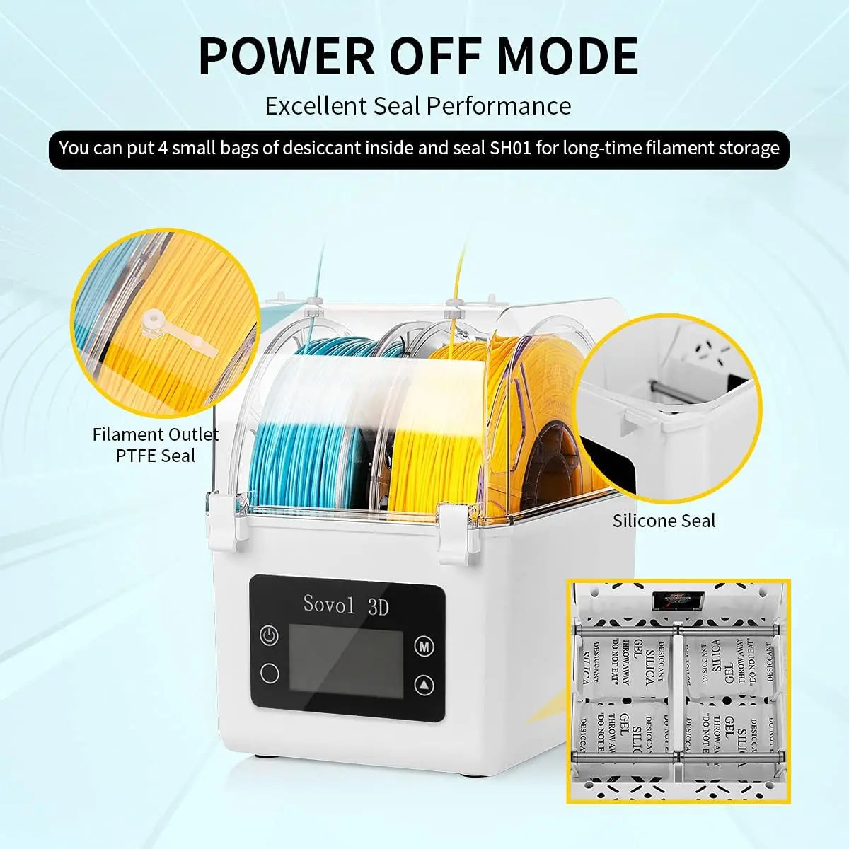 Filament Dryer Box 2-Roll Spool Holder for 1.75mm & 2.85mm PLA PETG ABS TPU FDM 3D Printers