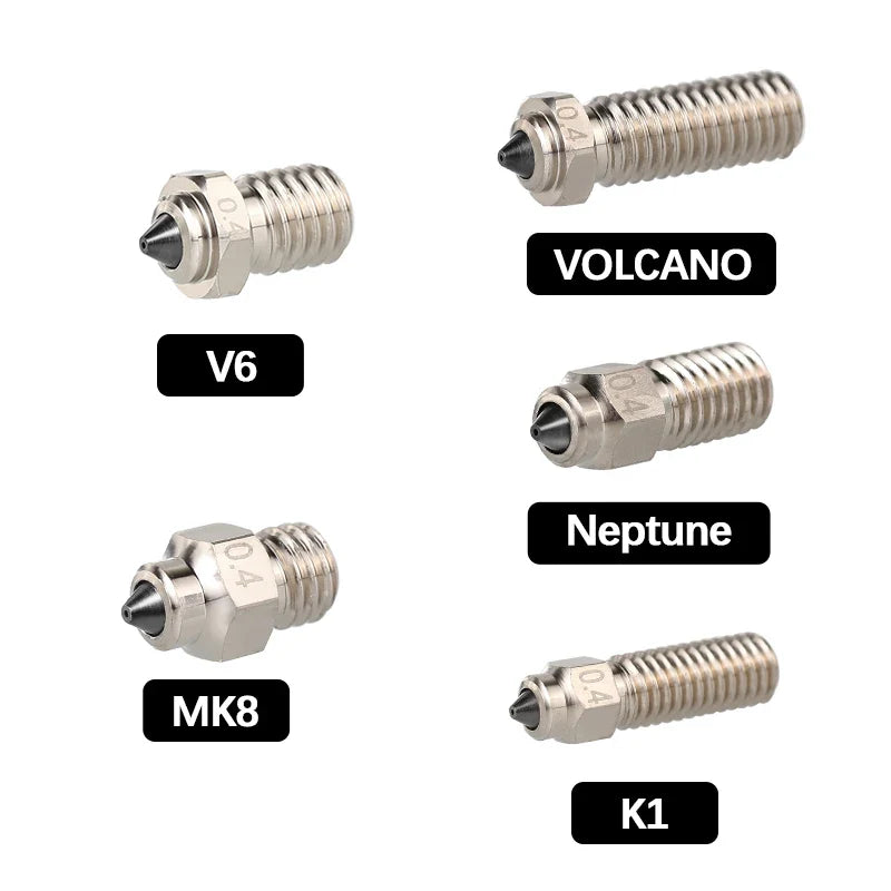 DLC Hardened Steel Tip Copper Bimetal Nozzle – Wear-Resistant High-Conductivity 3D Printer Nozzle for V6 Volcano MK8 Neptune4 K1 Hotends