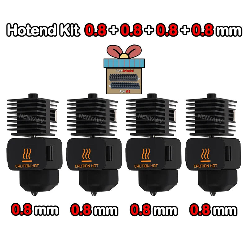Replaceable Nozzle Hotend Kit for Desktop FDM 3D Printers — 0.2/0.4/0.6/0.8 mm (0.008/0.016/0.024/0.031 in)