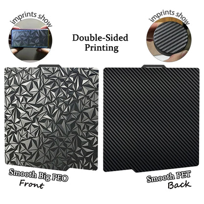 257x257mm (10.12 x 10.12 in) Spring Steel 3D Printer Build Plate - Double-Sided PEI/PEY/PET Surface, Smooth & Textured