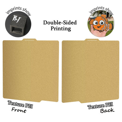 257x257mm (10.12 x 10.12 in) Spring Steel 3D Printer Build Plate - Double-Sided PEI/PEY/PET Surface, Smooth & Textured