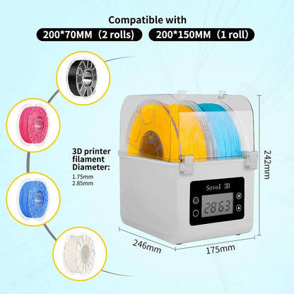 Filament Dryer Box 2-Roll Spool Holder for 1.75mm & 2.85mm PLA PETG ABS TPU FDM 3D Printers