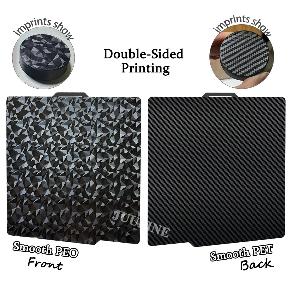 257x257mm (10.12 x 10.12 in) Spring Steel 3D Printer Build Plate - Double-Sided PEI/PEY/PET Surface, Smooth & Textured