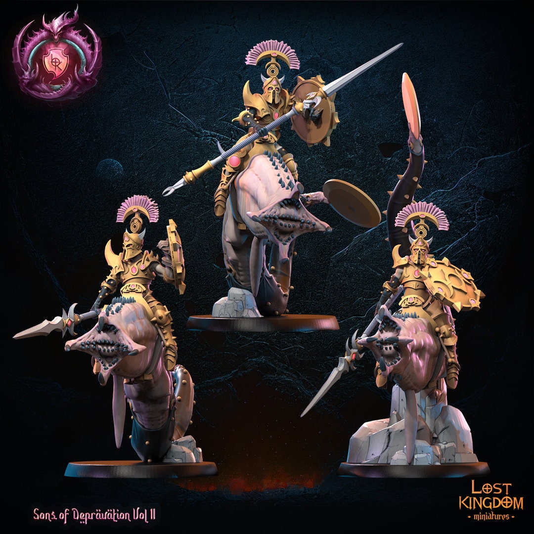 3d Printed Perversion Knights Worm Riders x3 by Lost Kingdom Miniatures