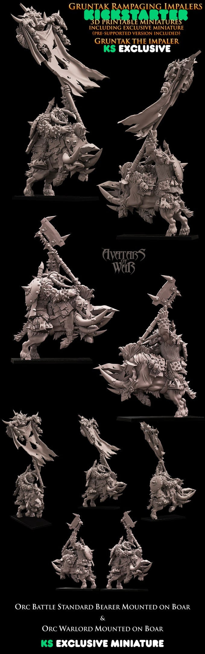 3D Printed  Gruntak the Impaler on Warboar by Avatars of War