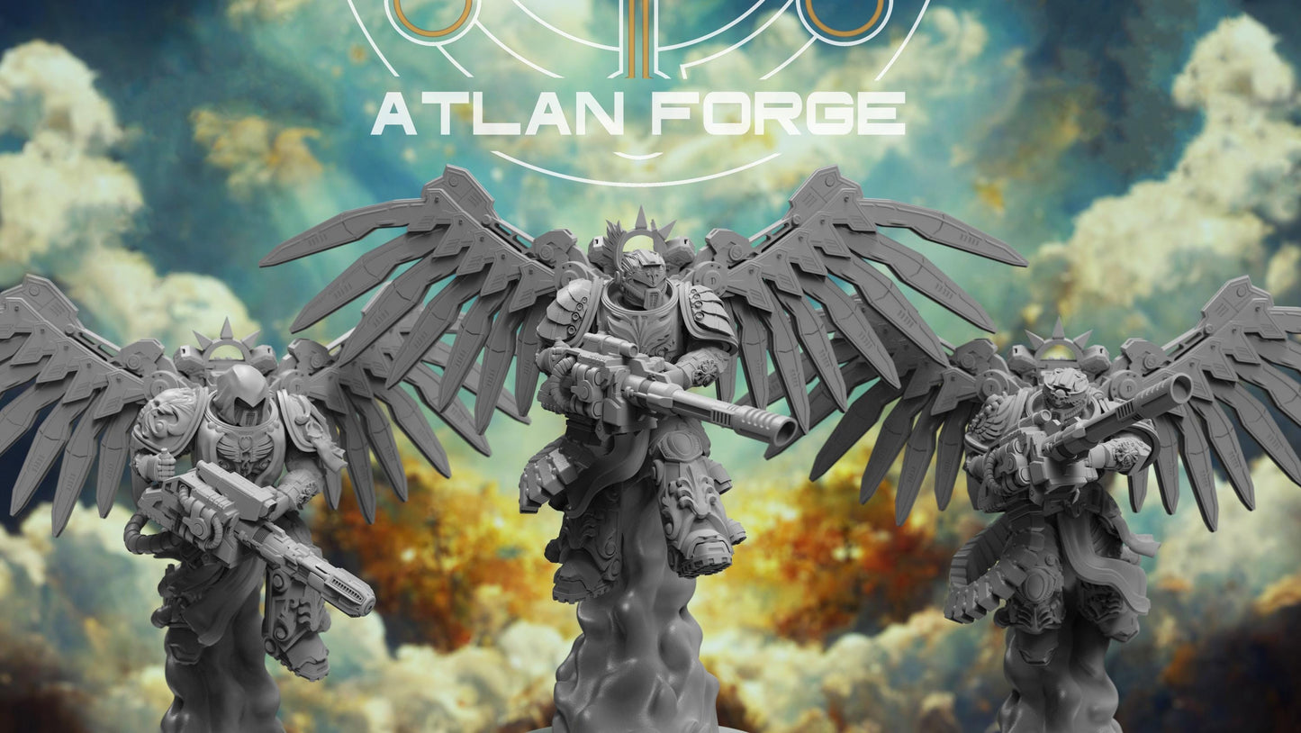 3d Printed Angelic Flying Artillerymen x3 by Atlan Forge Miniatures