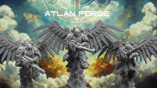3d Printed Angelic Flying Artillerymen x3 by Atlan Forge Miniatures