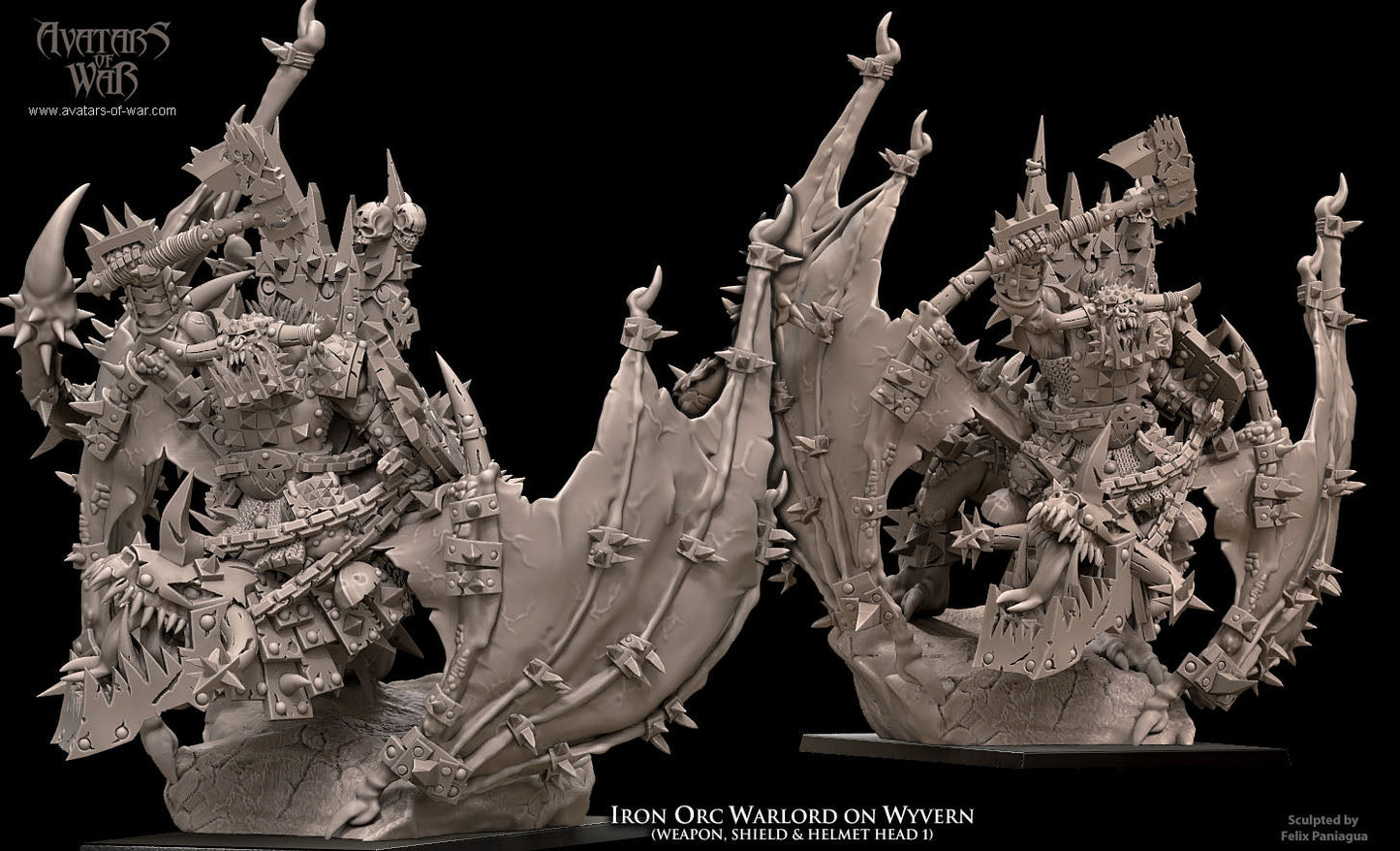 3D Printed Iron Orc Warlord On Wyvern by Avatars of War
