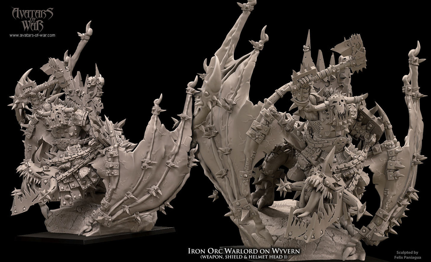 3D Printed Iron Orc Warlord On Wyvern by Avatars of War